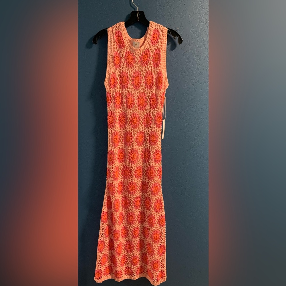 J. Marie Caysie Crochet MIDI Sleeveless Pink Floral Boho Dress Small MSRP $282 - Picture 12 of 12